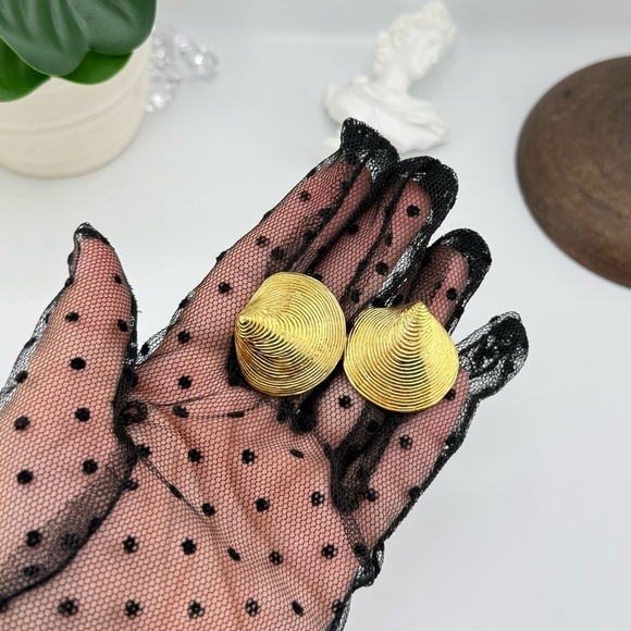 Gold Textured Seashell Statement Earrings – PVD Plated Stainless Steel - Picture 12 of 14